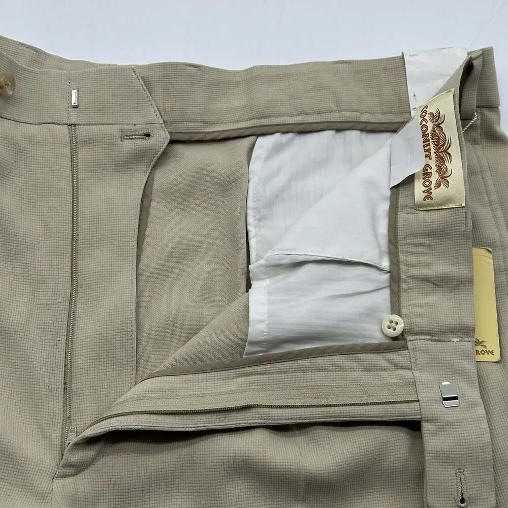 Coconut Grove Mens Size 42 Unfinished Hem Beige 100% Silk Pleated Suit Pants NWT